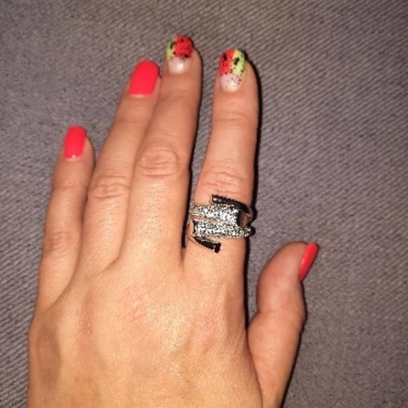 Silver Cubic Zirconia Crystal Geometric Adjustable Ring - Picture 14 of 14